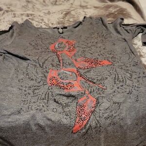 Style & Co. Gray Short-Sleeve Tee with Red High-Heel Motif